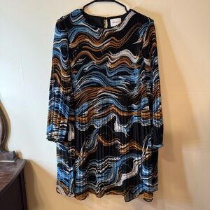 Nine West Black and Blue Sheath Dress with Long Bishop Sleeves